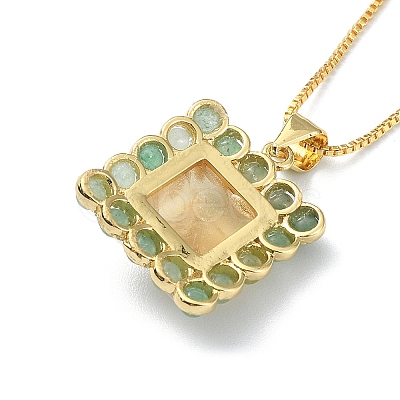 Natural Yellow Agate & Green Aventurine Rectangle Pendant Necklace NJEW-B089-01G-01-1