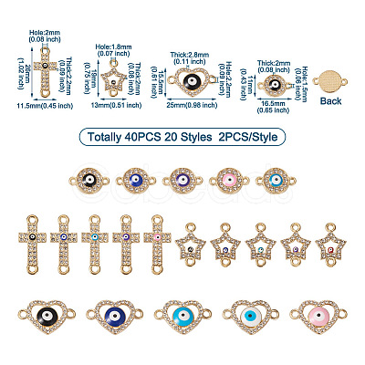 40Pcs 20 Styles Evil Eye Zinc Alloy Enamel Connector Charms ENAM-TA0001-37-1