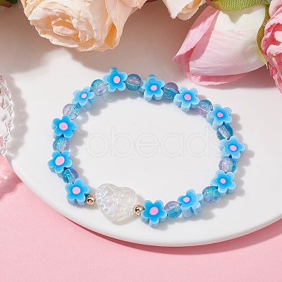 Handmade Flower Polymer Clay Stretch Bracelets BJEW-JB09825-01-1