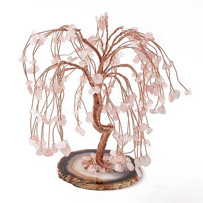 Natural Rose Quartz Tree Display Decoration DJEW-G027-20RG-06-1