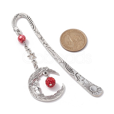 Alloy Moon Pendant Bookmark AJEW-JK00296-1