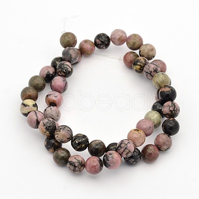 Round Natural Rhodonite Beads Strands G-M136-8mm-1