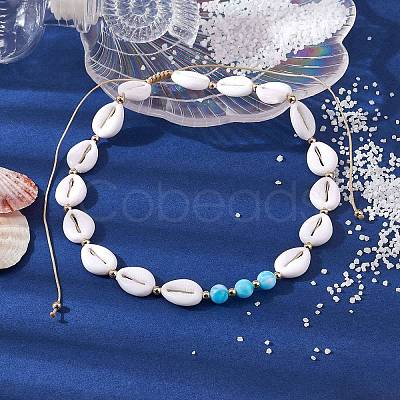 Adjustable Acrylic Shell Shape Beaded Necklaces NJEW-JN04639-1