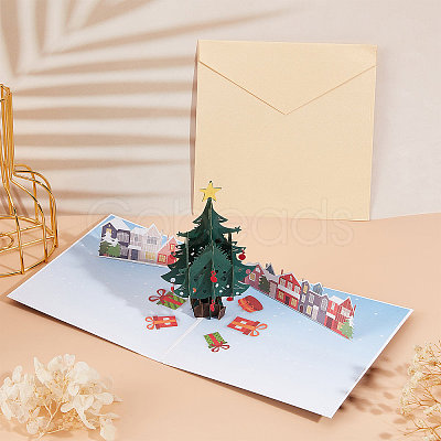 Rectangle 3D Christmas Trees Pop Up Paper Greeting Card AJEW-WH0289-25-1