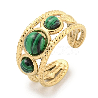 Ion Plating(IP) 304 Stainless Steel Synthetic Malachite Cuff Rings G-Z056-06G-03-1