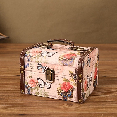 Retro Printed Imitation Leather Jewelry Storage Boxs with Handle PW-WG64239-01-1