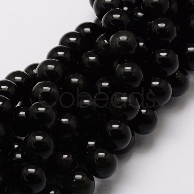 Natural Obsidian Round Beads Strands G-G735-19-6mm-01-1