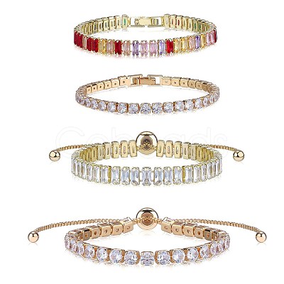 4Pcs 4 Style Cubic Zirconia Tennis Bracelets Set BJEW-SZ0002-66G-1