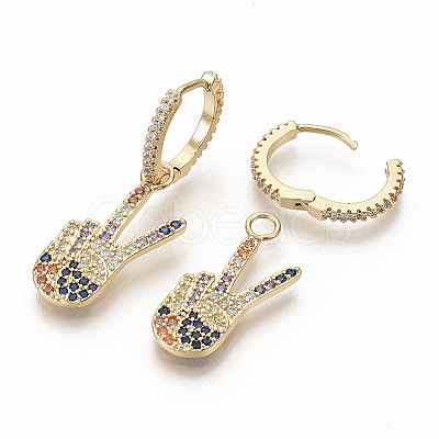 Brass Micro Pave Colorful Cubic Zirconia Dangle Hoop Earrings EJEW-S208-067-1