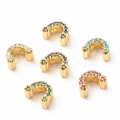 Rack Plating Brass Cubic Zirconia Connector Charms KK-B051-07G-1