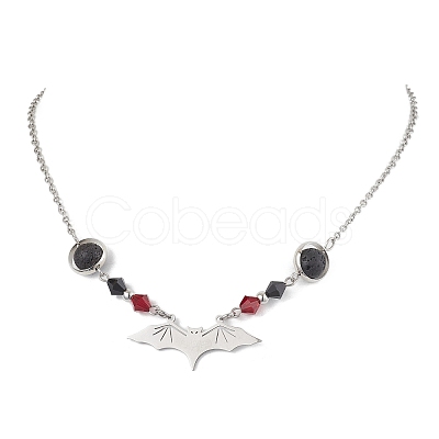 201 Stainless Steel Bat Pendant Necklaces NJEW-TA00155-1