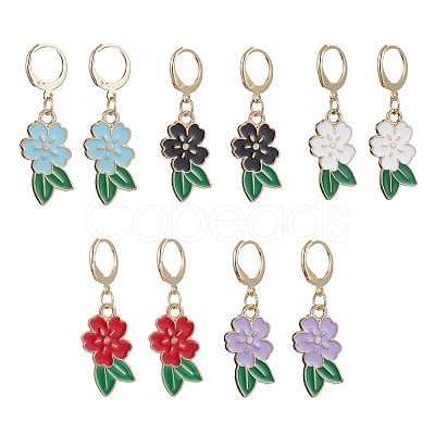 5 Pair 5 Color Alloy Enamel Dangle Leverback Earrings EJEW-JE05523-1