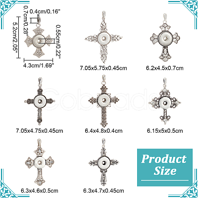 Nbeads 8Pcs 8 Style Alloy Rhinestone Hang Snap Base Pendants FIND-NB0003-52-1