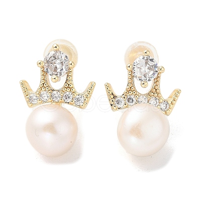 Natural Pearl Ear Studs EJEW-P285-05G-1