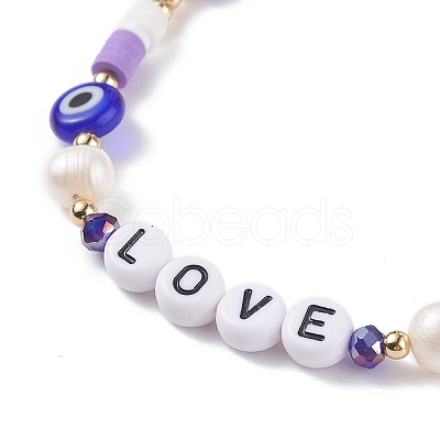 Love Word Acrylic & Heishi Polymer Clay Beaded Stretch Bracelet Sets BJEW-TA00069-1