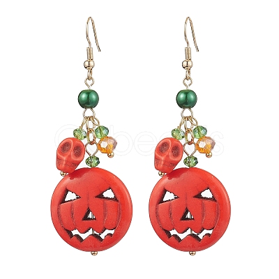 Pumpkin Synthetic Turquoise Dangle Earrings EJEW-TA00517-1