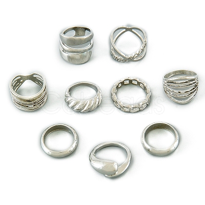 9Pcs 9 Styles Alloy Criss Cross Finger Rings Sets for Unisex PW-WG52168-01-1