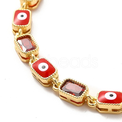 Enamel Evil Eye & Cubic Zirconia Rectangle Link Chain Bracelet BJEW-C029-02G-10-1