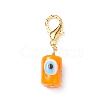 Evil Eye Lampwork Column Pendant Decorations HJEW-JM00742-02-1