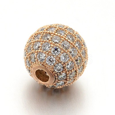 CZ Brass Micro Pave Cubic Zirconia Round Beads ZIRC-L017-01RG-1