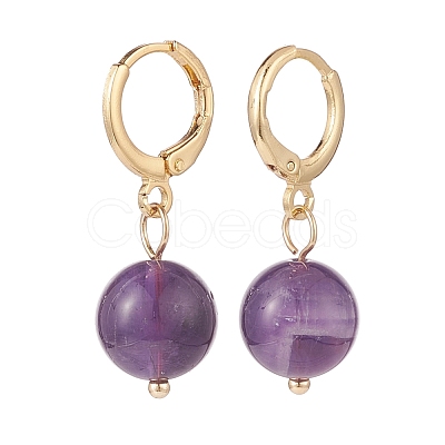 Round Gemstone Dangle Hoop Earrings EJEW-JE04966-1