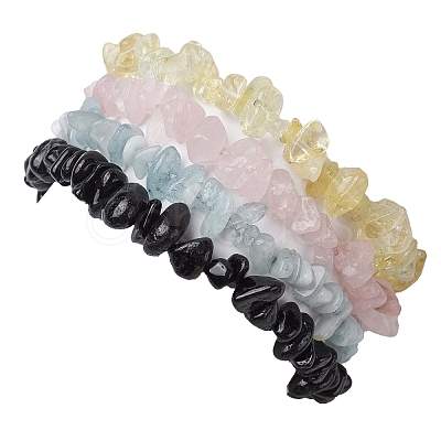 12 Constellation Natural Mixed Gemstone Chip Beaded Stretch Bracelets Sets for Women Men BJEW-JB10264-01-1