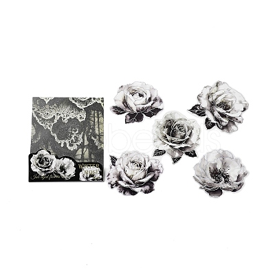 10Pcs 5 Style PET Self-Adhesive Rose Stickers STIC-P006-A02-1