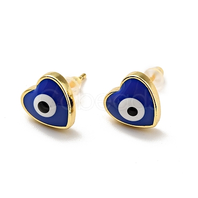 Heart with Evil Eye Enamel Stud Earrings EJEW-G282-06G-1