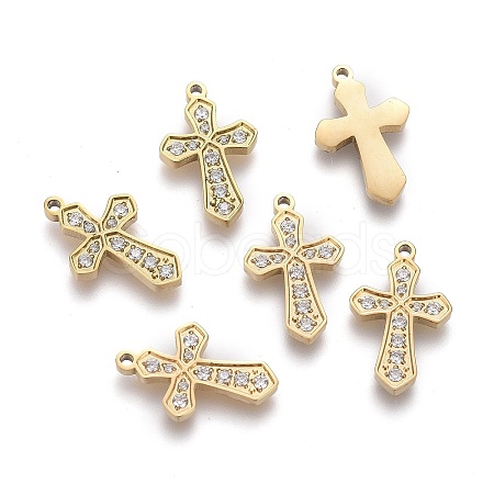 316 Surgical Stainless Steel Cubic Zirconia Tiny Cross Charms X-STAS-F256-018G-1