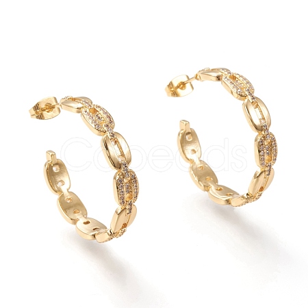 Brass Micro Pave Clear Cubic Zirconia Stud Earrings EJEW-I251-02G-1