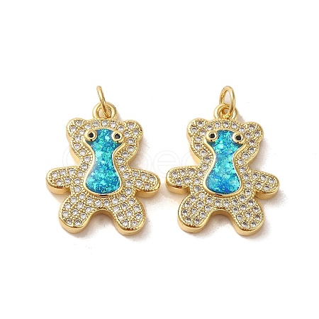 Brass Micro Pave Cubic Zirconia with Synthetic Opal Pendants KK-D096-21G-1
