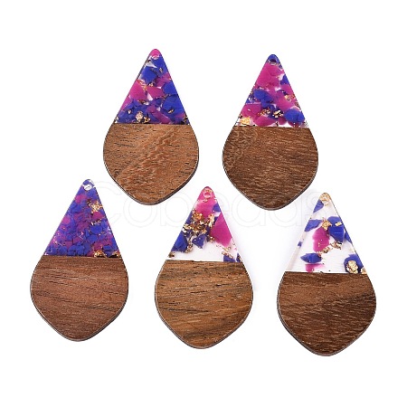 Transparent Resin and Walnut Wood Pendants RESI-T057-06G-1