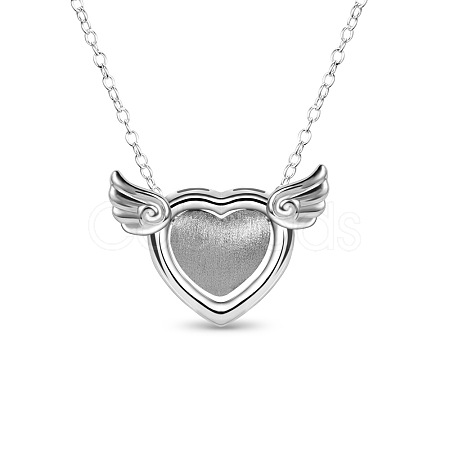 SHEGRACE Wiredrawing Heart with Wings Excellent Rhodium Plated 925 Sterling Silver Pendant Necklaces JN232A-1