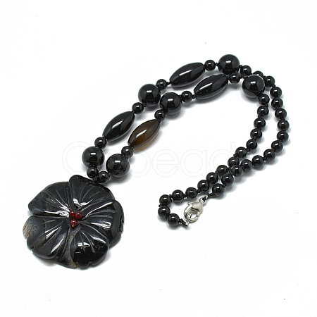 Dyed Natural Black Agate Pendant Necklaces NJEW-T006-06-1