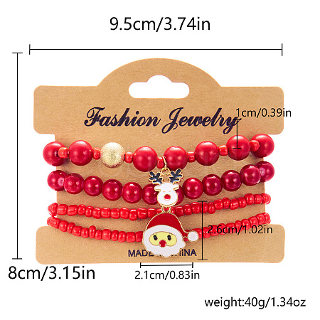 4Pcs Christmas Acrylic Rhinestone Bead Strech Bracelets Sets PW-WG4EE2D-04-1