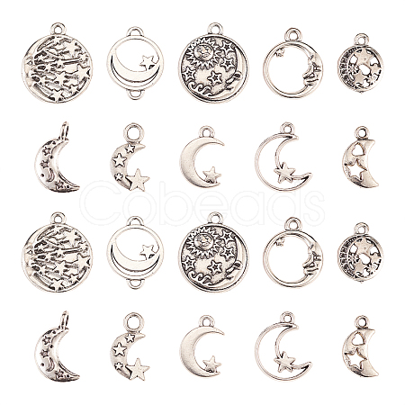 100Pcs 10 Styles Tibetan Style Alloy Ring Pendants TIBEP-CJ0001-47-1