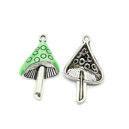 Mushroom Antique Silver Tone Alloy Enamel Pendants ENAM-N039-07D-1