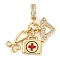 Rack Plating Brass Clear Cubic Zirconia European Dangle Charms, Enamel Stethoscope & First-aid Case Large Hole Pendants, Real 18K Gold Plated, Long-Lasting Plated, Cadmium Free & Lead Free, Red, 27mm, Hole: 4.5mm