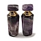 Natural Amethyst Dropper Perfume Bottles, with Golden Tone 304 Stainless Steel Findings, SPA Aromatherapy Essemtial Oil Empty Bottle, 2.2~2.35x2.2~2.35x6.9~7cm