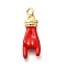 Rack Plating Brass Enamel Pendants, with Jump Ring, Long-Lasting Plated, Lead Free & Cadmium Free, Rock Gesture Charms, Real 18K Gold Plated, Red, 21.5x8.5x3.5mm, Hole: 3.5mm