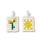 Handmade Glass Seed Loom Pattern, Rectangle with Sun & Flower Pendant, Gold, 18~19x10x1.7mm, Hole: 4.5mm, 2pcs/set