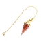 Resin Pointed Dowsing Pendulums, with Natural Carnelian Chips Inside and Brass Findings, Faceted Cone, 240mm