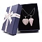 2Pcs 2 Style Heart & Cone Natural Rose Quartz Pendant Necklaces Sets, Pendant: 20~22mm, 1Pc/style