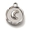 Anti-Tarnish 304 Stainless Steel Pendants, Flat Round Charm, Stainless Steel Color, Moon, 15x12x3mm, Hole: 1.5mm