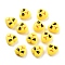 Opaque Printed Acrylic Beads, Heart with Expression, Yellow, 8.5x8.5x4mm, Hole: 1mm