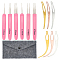 GOMAKERER 12 Styles Zinc Alloy & Stainless Steel Dreadlock Crochet Hooks, with Plastic Handle, 1Pc Felt Storage Bag, Mixed Color, 6.6~13.7x0.7~1.45x0.2~0.85cm