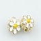 Light Gold Tone Alloy Enamel Beads, Flower, White, 7x6.5x5mm, Hole: 1mm