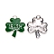 Alloy Enamel Pendants, Clover with Word IRISH, Dark Green, Platinum, 24x19x2.5mm, Hole: 2mm