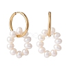 Natural Pearl Beaded Ring Shape Hoop Earring EJEW-JE04696-3