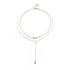 Brass Moon & Star Charms Double Layer Necklace NJEW-JN04142-2